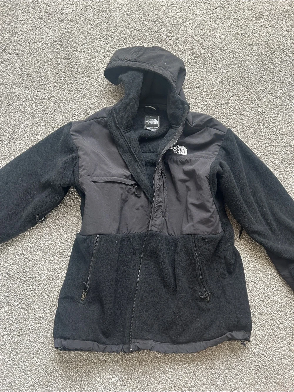The North Face Black Hooded Fleece Jacket with Chest Panels